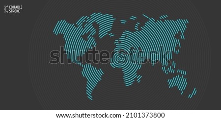Editable stroke line world map. Technological design world. Line thickness can be changed.