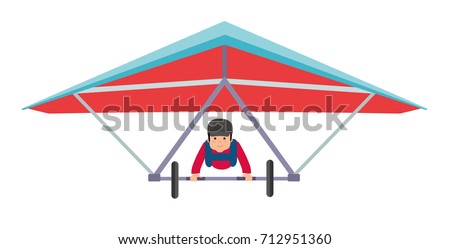 Young Man on a hang glider. Extreme sports. Illustration on white background. Flat design vector illustration.
