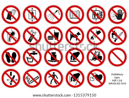 Prohibitory sign collection DIN 7010 vector isolated on white background