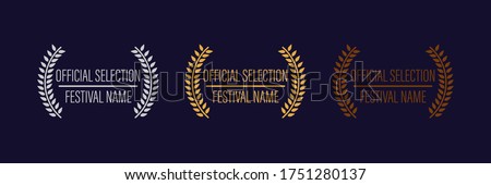 film movie award vector. laurel festival winner wreath. best cinema star icon. gold logo. celebrity branch prize. academy entertainment reel. reward emblem banner. silver. olive palm.