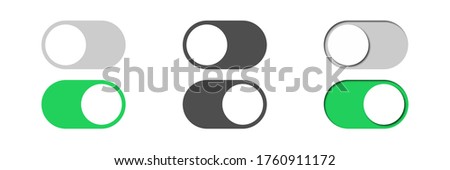 toggle vector switch slider button. on off. mobile phone ui interface turn power. control web bar. active green inactive grey isolated on white background. shutdown indicator. navigation panel set