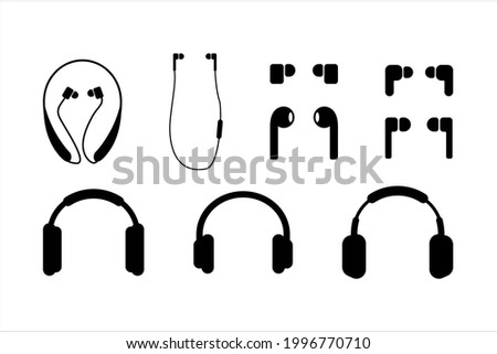 modern bluetootn wireless headphone headset icon set.  earphone vector illustration isolated on white background. buds earbuds