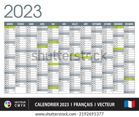 Planner calendar 2023. France, French language. Texts vectorized. Multi layers vector. Elements and colors easy to adapt and customize