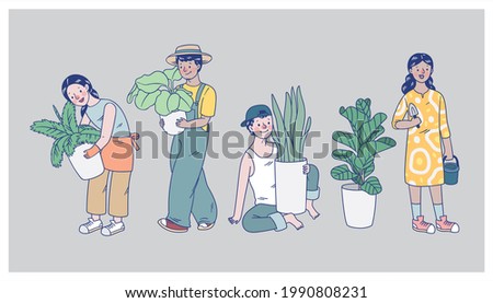 Similar – Image, Stock Photo Boy planting cactus seedling in garden