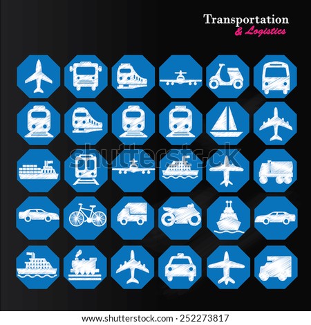 Transport icons,transportation icon on chalkboard,transportation vector illustration,logistics,logistic icon vector