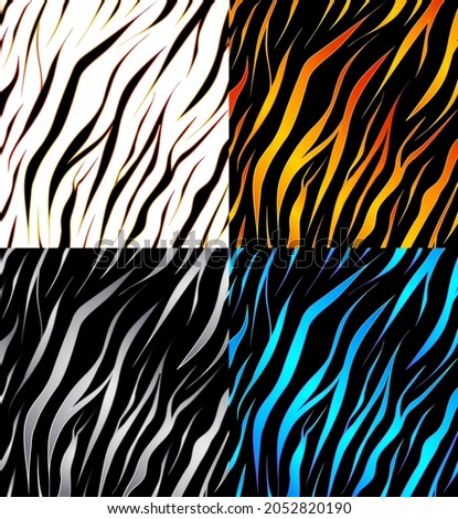 Texture of the tiger fur in gradient. Several color options. Black, yellow, blue and gray. Fur stripe pattern.