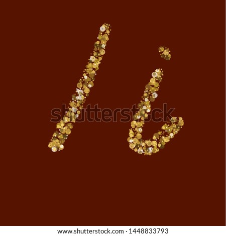 Plain gold idea. Net latin alphabet. Ii golden glitter letter. Handwritten, modern. Vector ABC. Latin calligraphy.