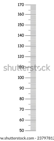 Kids height chart from 50 to 170 centimeters. Meter wall, growth ruler. Template for wall growth sticker isolated on white background. Vector simple outline illustration. 