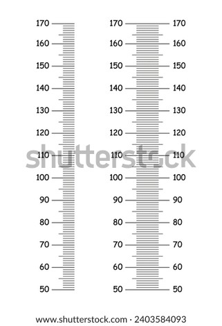 Height chart from 50 to 170 centimeters. Set of templates for wall growth sticker. Vector illustration. Meter wall or growth ruler.