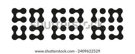 Connected dots vector signs. Metaball icon. Integration abstract symbol. Circles simple pattern. Point movement template. Connected blobs. Metaballs transition. Set of flat logos. Vector illustration.
