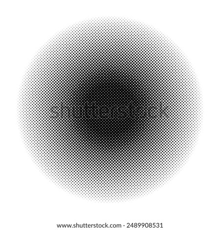 Halftone circle. Dotted monochrome gradient backdrop. Circular dotted background. Black Point round texture shape. Halftone dots simple pattern on a white background.