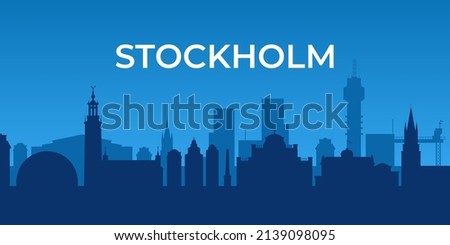 Horizontal banner of Stockholm. Stockholm skyline in blue, Sweden. Vector template for your design or landing page.