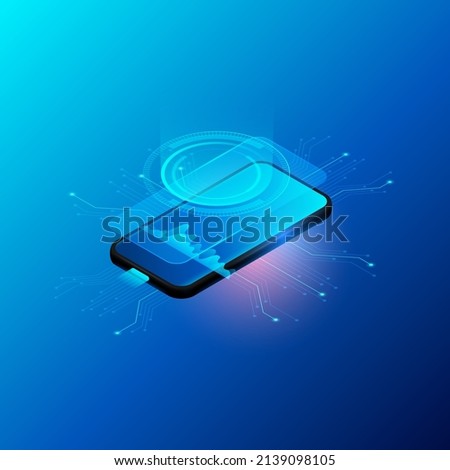 smartphone technological and digital future. mobile phone in isometric illustration. vector, realistic 3d illustration using gradient.