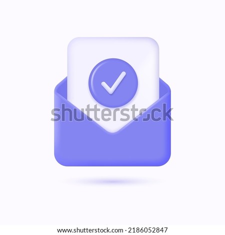 3d mail envelope with a file inside and a check mark icon in a realistic cartoon style. the concept of receiving approvals by email. vector illustration isolated on white background