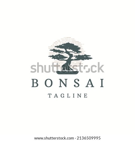 Bonsai plant tree logo icon design template flat vector