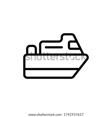 Vector illustration of boat with one big window in front and transport a cube on the back part icon or logo use black color and line design style