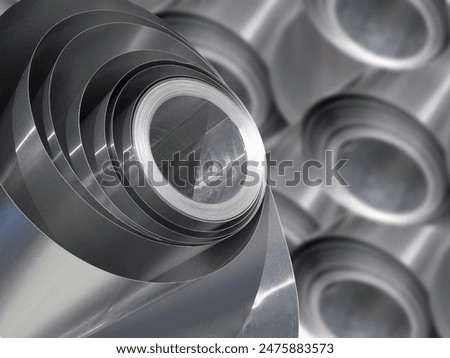 Image, Stock Photo aluminum foil, rolled aluminum foil, close-up on a black background,