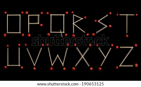 Alphabet from O to Z written with linguine pasta and little tomatoes Foto stock © 