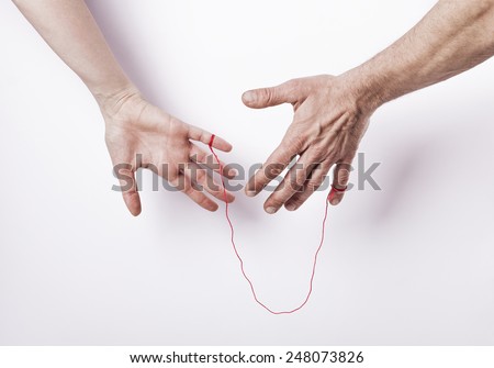 Woman and man with red string of fate