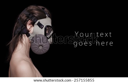 Beautiful girl wearing gas mask profile card