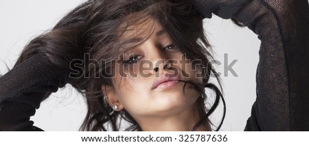 Beautiful woman portrait with messy hair letterbox