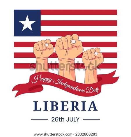 Vector graphic of Liberia Independence Day for greeting card with clenched fist and ribbon