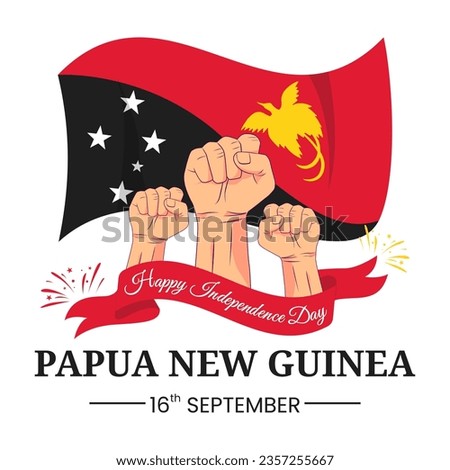 Papua New Guinea Independence Day for greeting card with clenched fist, and flag ribbon
