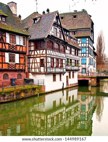 STRASBOURG, FRANCE - MARCH 19: Houses in Petite-France on March 19, 2013 in Strasbourg. Petite-France is an historic area in the center of Strasbourg.