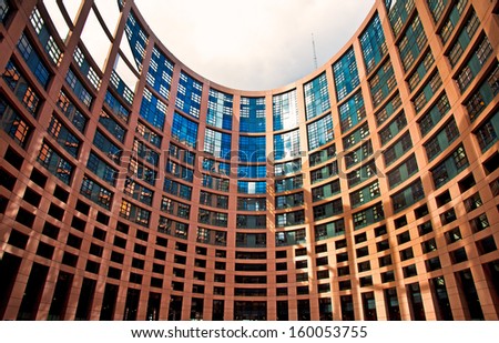 STRASBOURG, FRANCE - MARCH 20: Exterior of the European Parliament of Strasbourg, France on 20 March 2013. All votes of the European Parliament must take place in Strasbourg, France