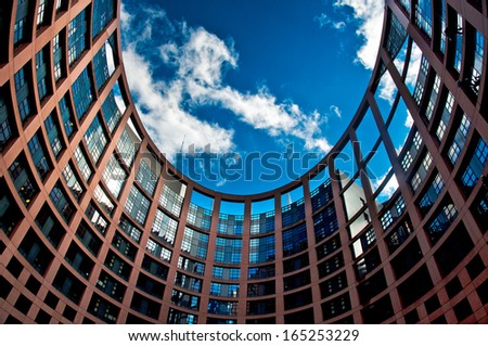 STRASBOURG, FRANCE - MARCH 20: Exterior of the European Parliament of Strasbourg, France on 20 March 2013. All votes of the European Parliament must take place in Strasbourg, France.