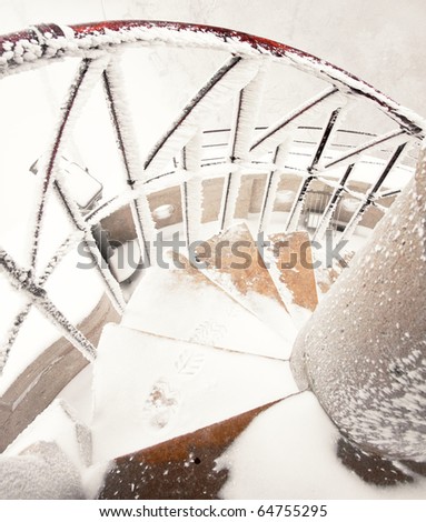 Stairs in winter with snow