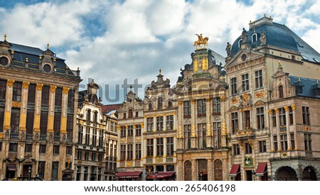BRUSSELS, BELGIUM - FEBRUARY 9 : Houses of the famous Grand Place on February 9 2013, Brussels, Belgium. Grand Place was named by UNESCO as a World Heritage Site in 1998.