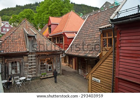 BERGEN, NORWAY - 25 JUNE, 2015:  Traditional houses in the old town of Bergen, Norway on 25 June 2015. Bergen is the second largest city in Norway.