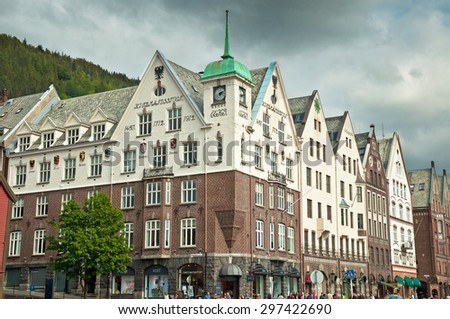 BERGEN, NORWAY - 25 JUNE, 2015: Traditional houses in Bryggen, the old town of Bergen, Norway on 25 June 2015. Bergen is the second largest city in Norway.