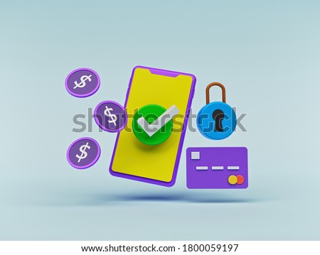 mobile payment, Online Card Payment, digital money transfer concept. minimal design. 3d rendering