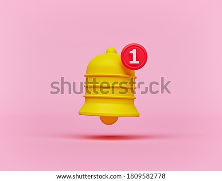 minimal Notification bell icon isolated on pastel pink background. one new notification concept. Social Media element. 3d rendering