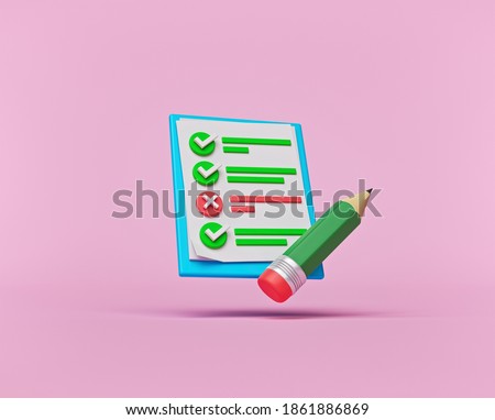 concept of Survey, exam, test, questionnaire, document. minimal icon or symbol. 3d rendering