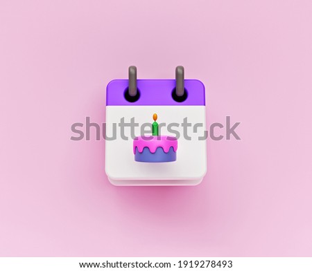 simple icon. calendar with cake. birthday date concept. 3d rendering