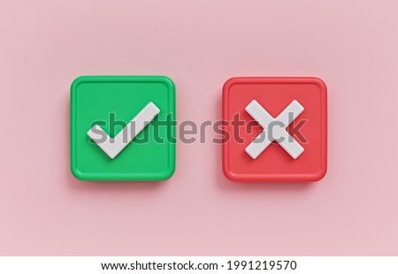 Yes and No, Right and Wrong, Approved and Declined concept. minimal sign, symbol. 3d rendering Stockfoto © 