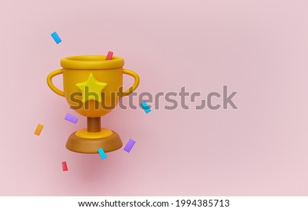 minimal Winner Trophy Cup and confetti. 3d rendering