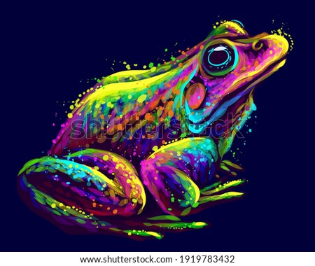 
Frog. Abstract, neon, vector portrait of a frog on a dark blue background in watercolor style. Digital vector graphics.