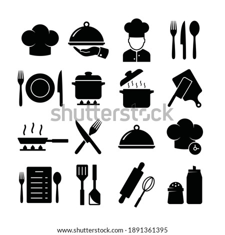 Cooking related icon set. Utensils linear icons. Signs cooking vector and collection.