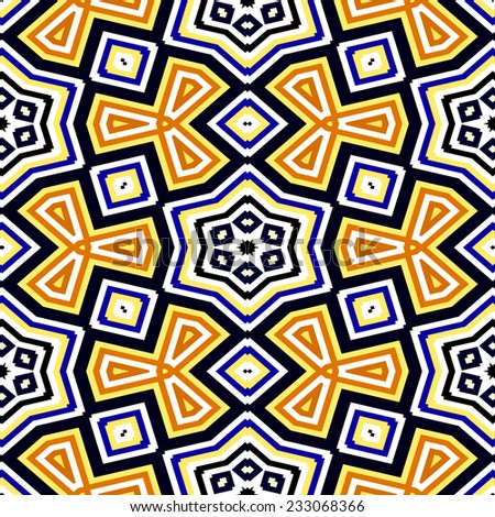 Seamless geometric pattern in black, blue, yellow, orange - illustration