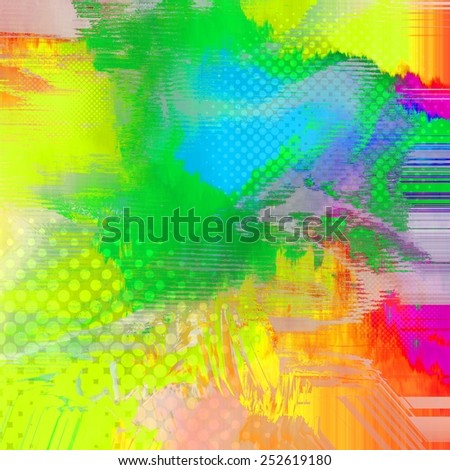 Mixed media textures colorful background in yellow, green, blue and red