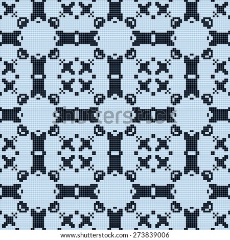 Filet crochet lace design. Seamless blue pattern