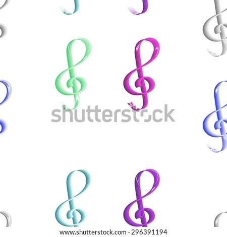 Seamless colored treble clef pattern on white background