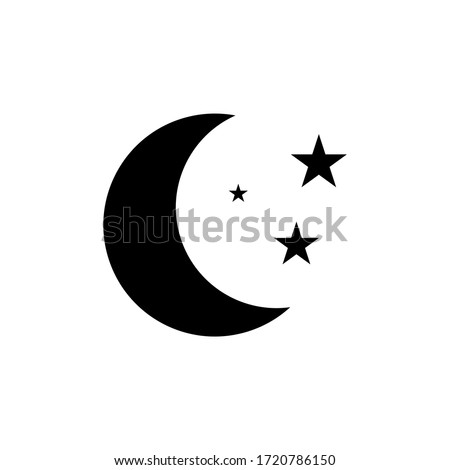 Moon and stars at night flat vector icon illustration isolated on white background