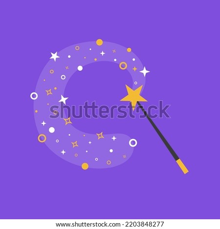 Magic wand with sparkle isolated on background. Vector illustration of miracle magical stick Wizard tool. Flat style