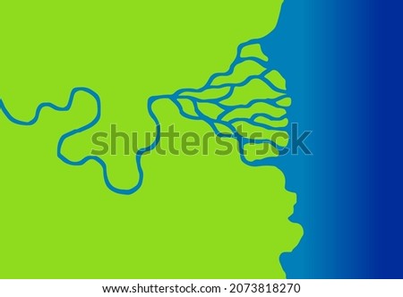 River delta illustration in Borneo indonesia called delta sungai.