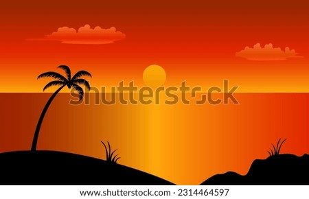 Beautiful sunset in Florida beach with palm tree